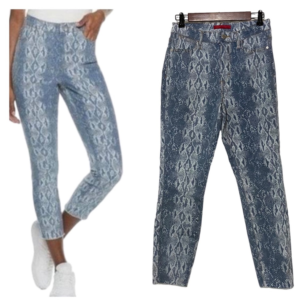 Jennifer Lopez Snakeskin High Rise Cropped Denim Jeans Blue